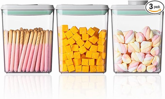 Ankou Pop Airtight Food Storage Containers with Lids- 3 Pcs Stackable One Button Opening Food Containers, Kitchen Pantry Storage Containers for Snacks Candy Salt Herbs Spices BPA-Free (1.2 QT * 3)-NeatNest