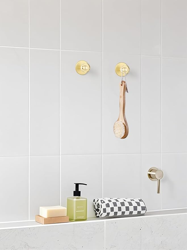4 Pack Adhesive Crystal Towel Hooks for Bathrooms Gold Wall Hooks for Hanging Robe Coat Hooks Kitchen Decorative Heavy Duty Zinc Alloy