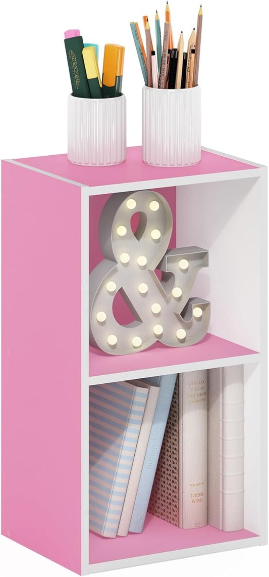 Furinno Luder Bookcase / Book / Storage, 2-Tier Cube, Pink/White-NeatNest