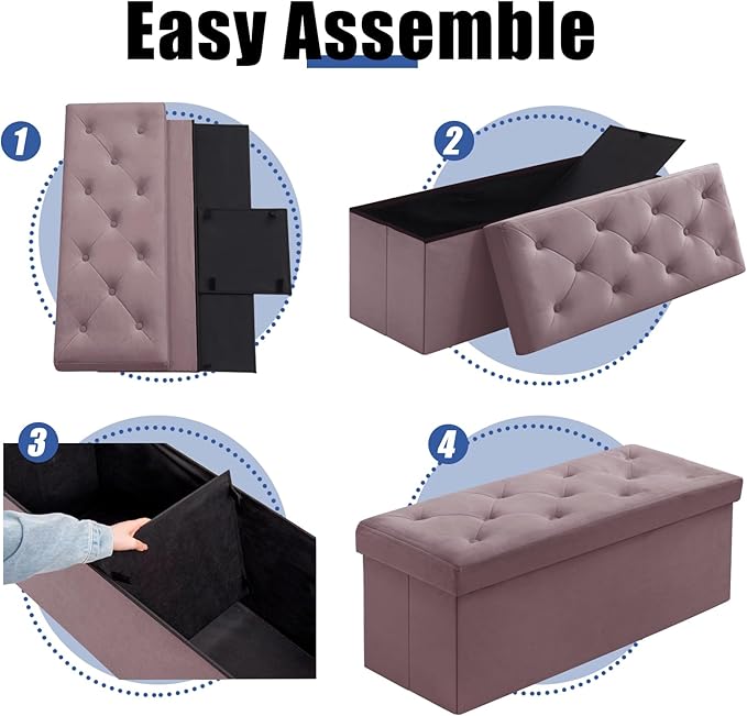 BRIAN & DANY 43 Inches Folding Storage Ottoman Bench, Velvet Ottoman with Storage for Living Room, Long Shoes Bench,Flannelette Footrest Benches Seat (Light Purple)-NeatNest