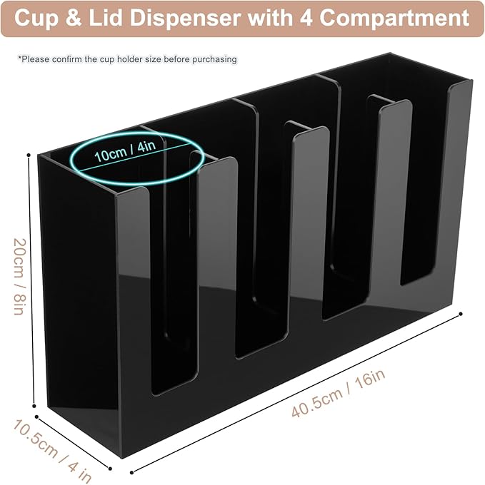 MYITYARD Coffee Cup Holder, Cup and Lid Organizer fits 5 to 16 oz Disposable Paper & Plastic Cups, Cup Dispenser Countertop, Coffee Bar Accessories for Bathroom, Kitchen, Office (4 Compartment)