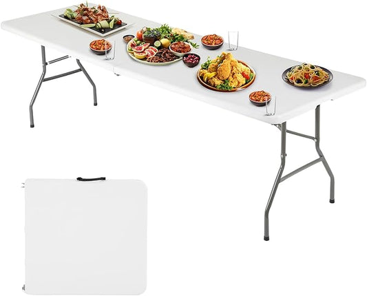 FDW 6FT Folding Picnic Table for Outdoor, Portable Fold-in-Half Plastic Dining Picnic Party Table with Carrying Handle-NeatNest