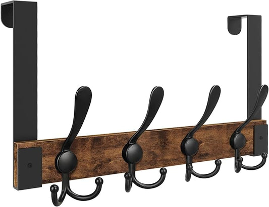Homode Over The Door Hooks for Hanging, Heavy Duty Wood Over Door Hanger Hook, Over The Door Towel Coat Rack for Bathroom, Back of Door Hooks for Hanging Towels, Clothes, Hats, Rustic Brown Black