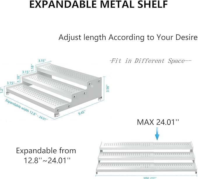 Expandable Spice Rack organizer with 3-Tier step shelf,Modern Design heavy duty,Non Skid and Visibility ,Great for Kitchen Cabinet,Bathroom,dressing table,Cupboard, Pantry and more(2PACKS/WHITE)-NeatNest