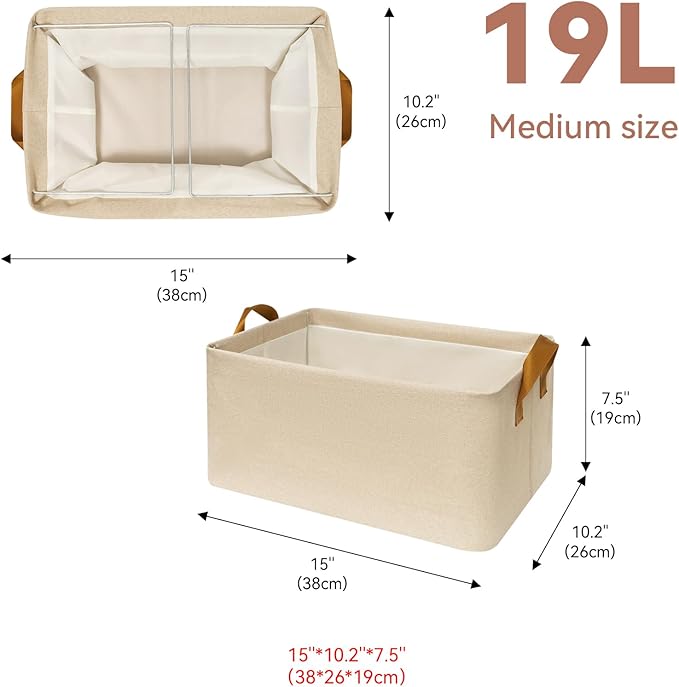 4 Pack Closet Cloth Storage Bins for Shelves, Medium Storage Baskets for Shelves, Fabric Bins for Closet organization with Handles（ Beige 15''L x 10.2''W x 7.5''H）-NeatNest