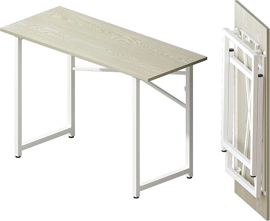 47 inch Folding Desk, Writing Gaming Computer Camping Table, No Assembly Required Home Office Desk, Natural and White-NeatNest