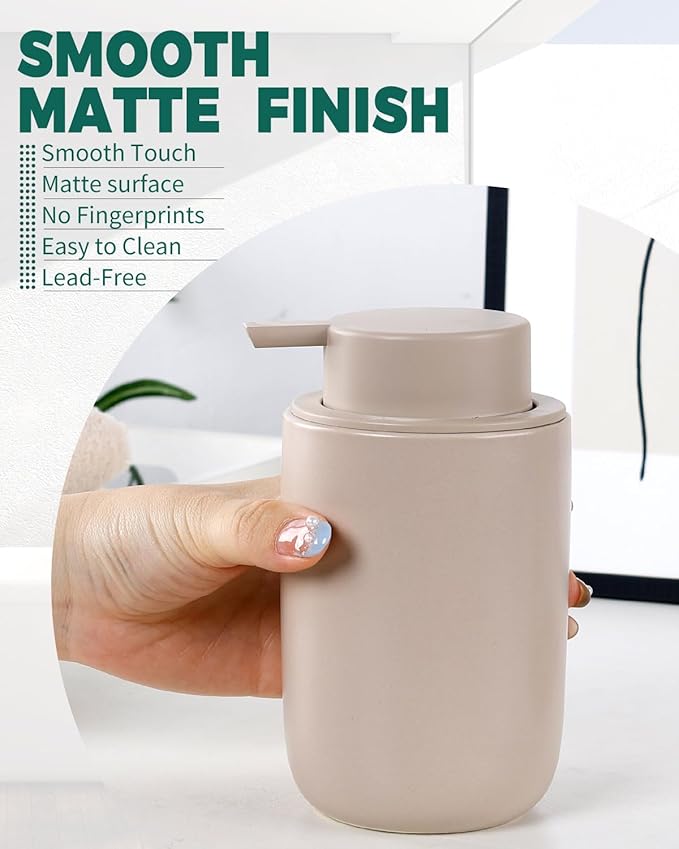 BosilunLife Foam Soap Dispenser - Ceramic Foaming Hand Wash Dispenser for Bathroom Modern Farmhouse Small Soap Dispenser Lotion Hand Pump Dispenser for Kitchen Sink (Khaki, Foam Pump)-NeatNest