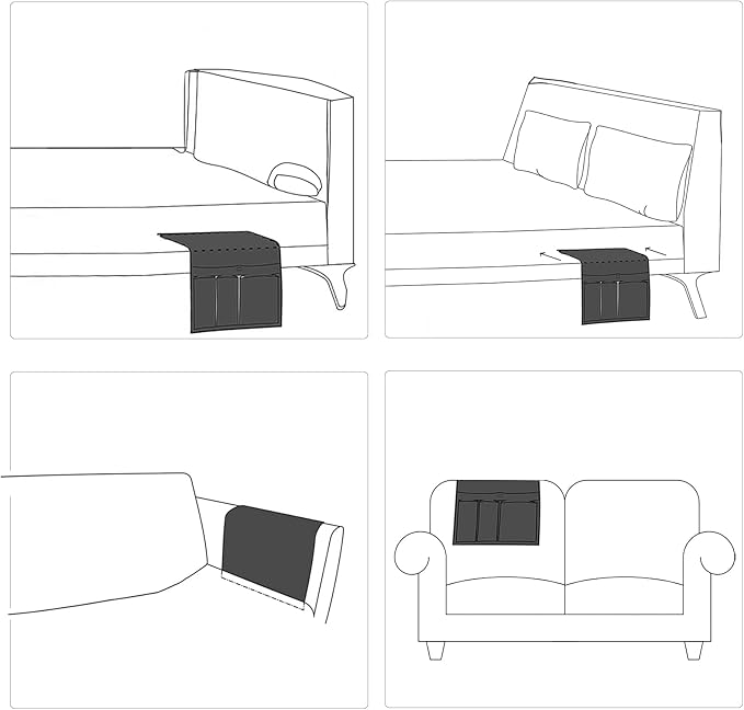 HAOMAIJIA Anti Slip Sofa Armrest Organizer Arm Chair Bedside Caddy Storage Organizer For Recliner Couch With 6 Pockets For Cell Phone Tv Remote Control Magazines (light grey)-NeatNest