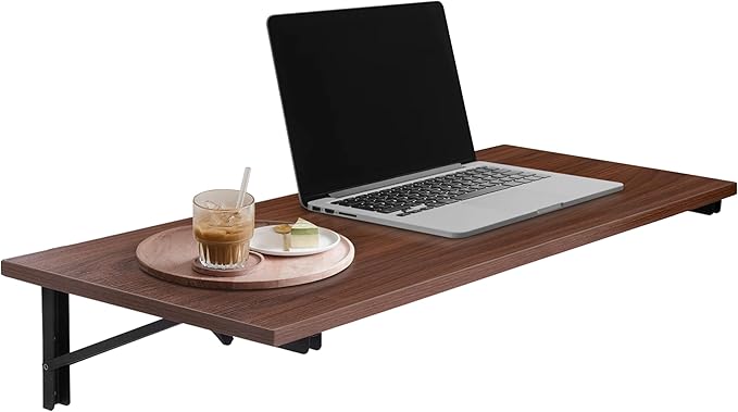 Iyapa Wall Mounted Folding Table - 16x40 Wood Floating Desk for Wall, Laundry Folding Table - 1.5 inch Fold Down Wall Desk for Small Spaces - Mahogany