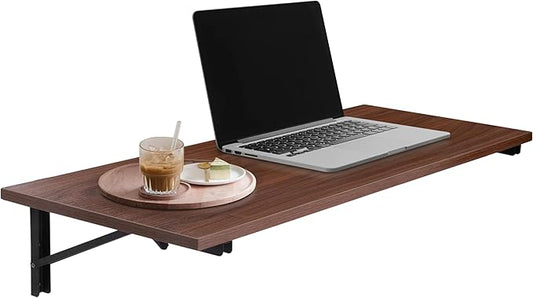 Iyapa Wall Mounted Folding Table - 16x40 Wood Floating Desk for Wall, Laundry Folding Table - 1.5 inch Fold Down Wall Desk for Small Spaces - Mahogany
