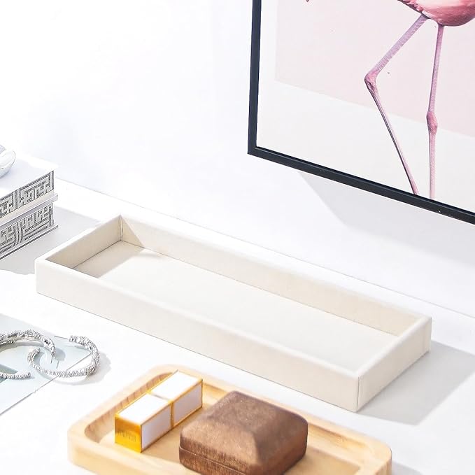 2Pcs Desk Drawer Storage Tray, Nightstand Organizer, Jewelry Display for Necklace, Bracelet, Ring, Earring, Grid Table Organizer Holder for Sunglass, Phone, Watch, Perfume (1 Grid)/Beige-NeatNest