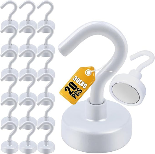 DIYMAG Magnetic Hooks, 30Lbs Strong Heavy Duty Cruise Magnet S-Hooks for Classroom, Fridge, Hanging, Cabins, Grill, Kitchen, Garage, Workplace and Office etc, (20 Pack-White)-NeatNest