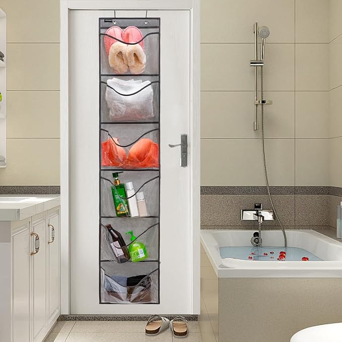 Extra Large Pockets Shoe Organizer for Closet Over The Narrow Door Hanging Shoe Holder Storage (6 Large Pockets-Grey)-NeatNest