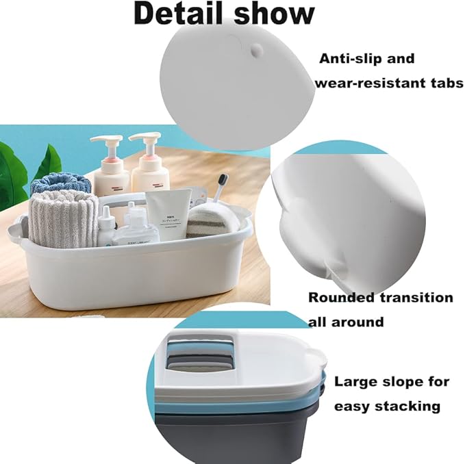 Cleaning Supplies Caddy, Large Plastic Shower Caddy Basket with Handle, Portable Cleaning Tool Storage Tote for Dorm, Bath, Pantry (grey, White, blue) (White)-NeatNest