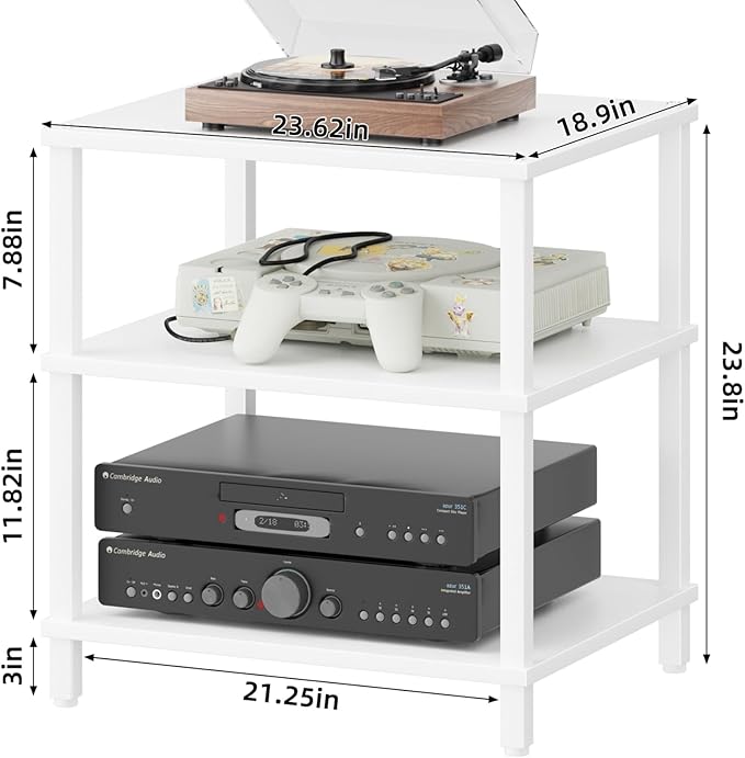 3-Tier AV Media Player Stand, white Stereo Cabinet, Modern Stereo Cabine,Game Console Shelf,Wooden TV Stand,Multifunctional Entertainment Center, Suitable for Home, Conference Room, Game Studio-NeatNest
