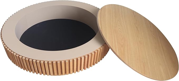 kevinplus 39.37'' Round Coffee Table Modern Wood Circle Fluted Drum Pedestal Coffee Table with Storage Space for Living Room, Easy Assembly, Wood