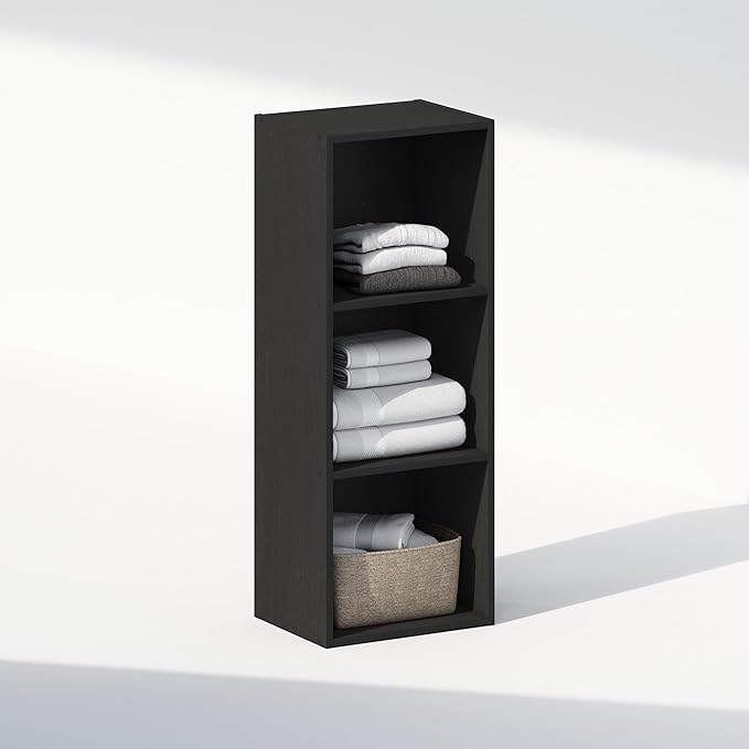 Furinno Reed 3-Tier Open Shelf Multipurpose Closet & Clothing Storage, Storage Organizer, Blackwood-NeatNest