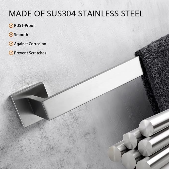 BANOLUX Towel Rack, 22 Inch Single Towel Bars for Bathroom, Towel Racks for Bathroom Wall Mounted SUS304 Hand Towel Holder Organize Heavy Duty, Brushed Nickel Towel Bar (Total Length 23.6-Inch)