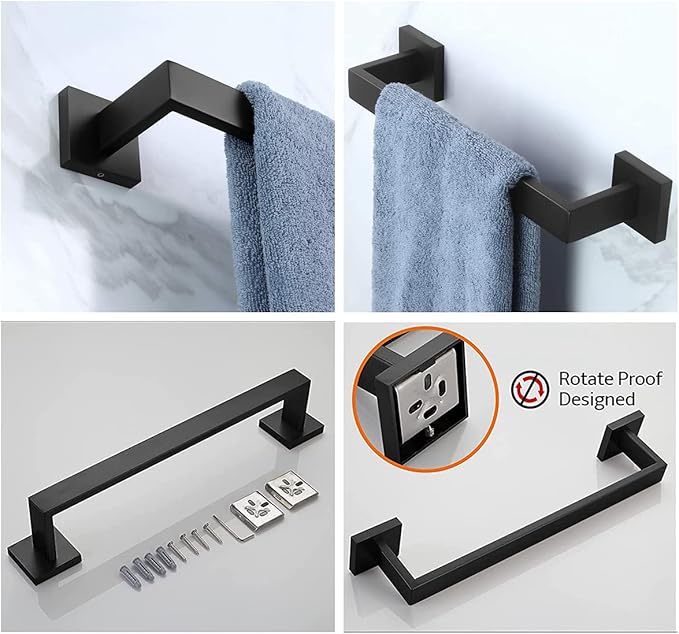 12 Inch Towel Bar for Bathroom 12/16/24/28/32/36 Inch Kitchen Towel Holder Matte Black Towel Rod Wall Mounted SUS304 Rustproof Towel Rack Modern Square Design (1, Matte Black, 12 Inch)