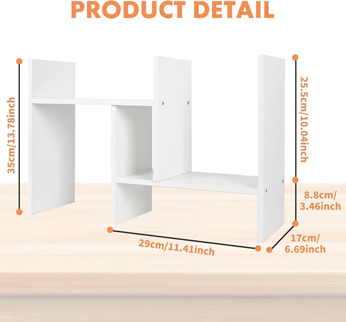 ShellKingdom Desk Shelf Organizer, H-Shaped Desktop Shelves, Adjustable Desktop Corner Shelf, Bookshelf Storage Rack and Cubicle Decor for Desk, Tabletop, School, Office, Dorm Desk Organizer - White-NeatNest