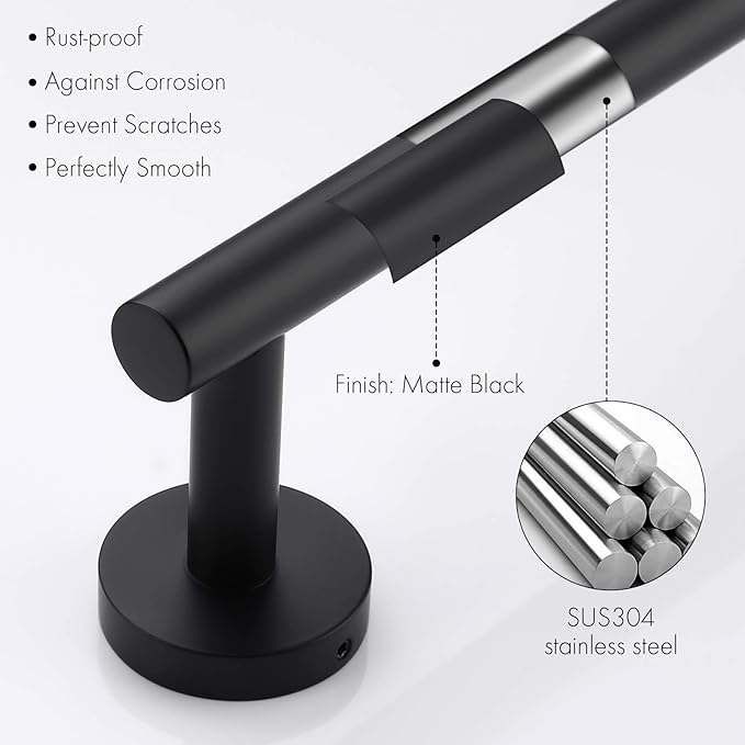 KES 21.3 Inches Matte Black Towel Bar for Bathroom Kitchen Hand Towel Holder Dish Cloths Hanger Towel Rack SUS304 Stainless Steel RUSTPROOF Wall Mount, Total Length 23.6 Inch, A2000S60-BK