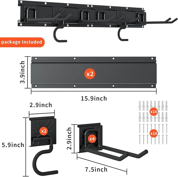 Godboat Garage Storage, 6 Hooks Garden Tool Organizer, 32‘’ Garage Organization Wall Mount, 2Pack Shelving for Yard Tools & Water Hose, Cool Gadgets for Fathers Day, Dad, Men Gifts, Max Load 550lbs-NeatNest