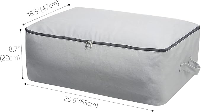2PCS Durable Cotton Canvas, Soft Space Save Storage Bag Wardrobe Organizer with Handle & Zipper for Beddings, Comforters, Pillows, Blankets, Clothes, 25.6×18.5×8.7inch, Light Gray-NeatNest
