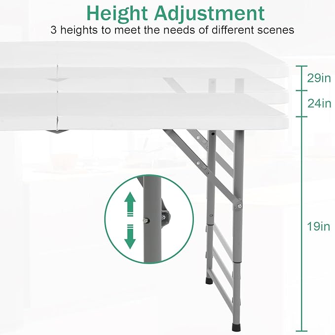 Folding Table, 4 FT Heavy Duty Plastic Foldable Table with Carrying Handle, Adjustable Height Portable Party Tables for Garden Party Picnic Camping BBQ Dining Kitchen Wedding Market Events-NeatNest