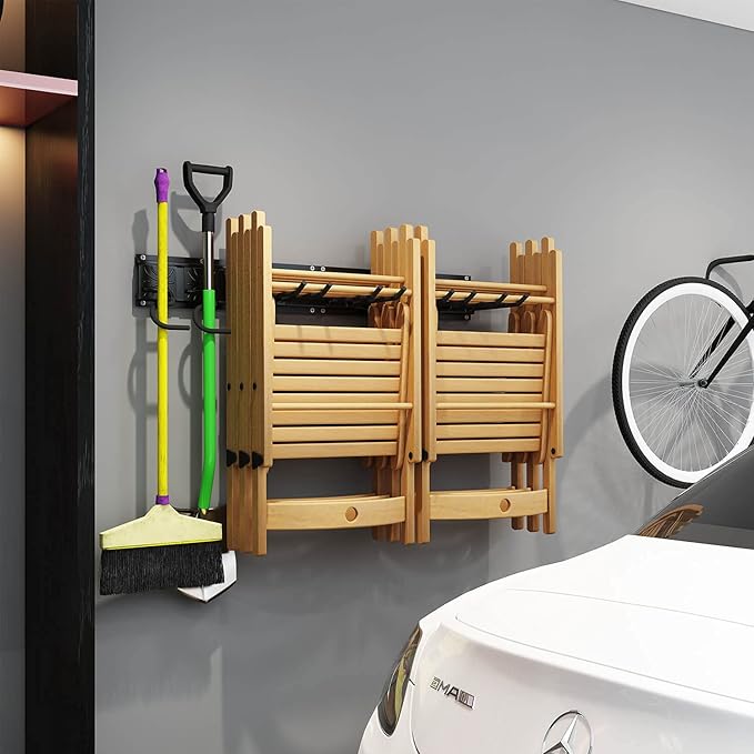 Godboat Garage Storage, 6 Hooks Garden Tool Organizer, 32‘’ Garage Organization Wall Mount, 2Pack Shelving for Yard Tools & Water Hose, Cool Gadgets for Fathers Day, Dad, Men Gifts, Max Load 550lbs-NeatNest