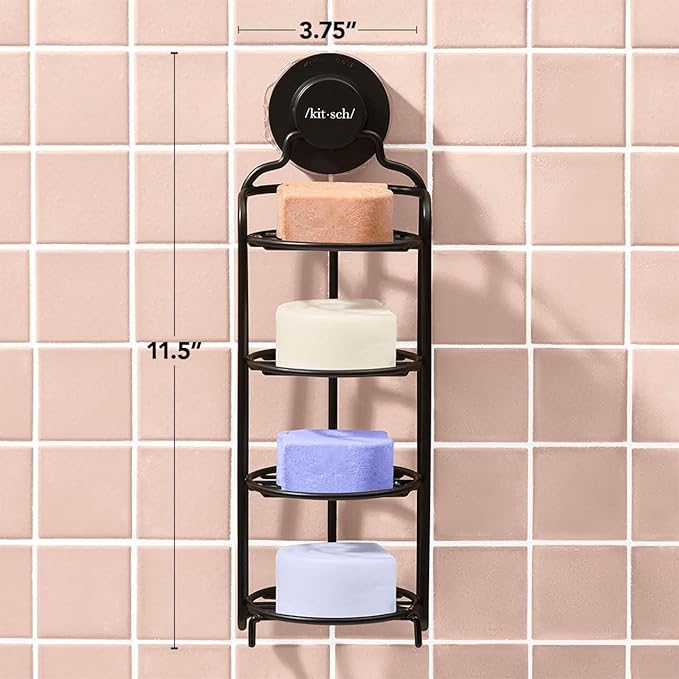 Kitsch Hanging Shower Caddy with Suction Cup – Self-Draining Bar Soap Holder & Shower Caddy for Shampoo Bars, Conditioner Bars & Soap – Rust Proof, Eco-Friendly, Wall Mount or Free-Standing Organizer