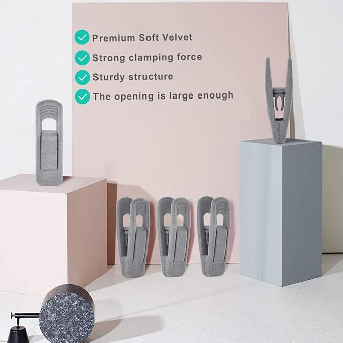 Grey Hanger Clips for Velvet Hangers - 40 PCS Gray Nonslip Velvet Hanger Clips, Skirt Hanger Flocking Clips Fit for Slim Velvet Hangers-NeatNest