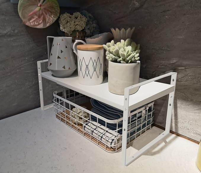 Expandable Stackable Spice Rack Cabinet Shelf Organizer in Cabinets Shelves Kitchen Cupboard Organization Stack up Racks Pantry Countertop Storage Medium/White 3 Packs