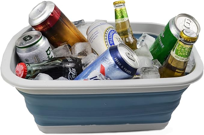 SAMMART 10L (2.6 Gallon) Collapsible Tub-Foldable Dish Tub-Portable Washing Basin-Space Saving Plastic Washtub (Grey/Steel Blue, 1)-NeatNest