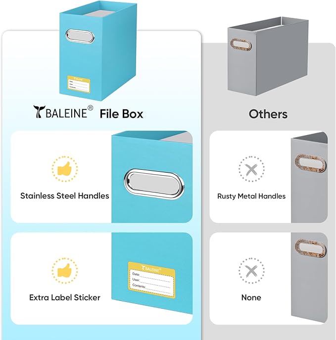 BALEINE File Organizer Box, Cardboard File Folder Organizer with Handle for Letter Size, Portable Collapsible Hanging Filing Box for Home Office Document Storage (2 Pack, Blue)-NeatNest