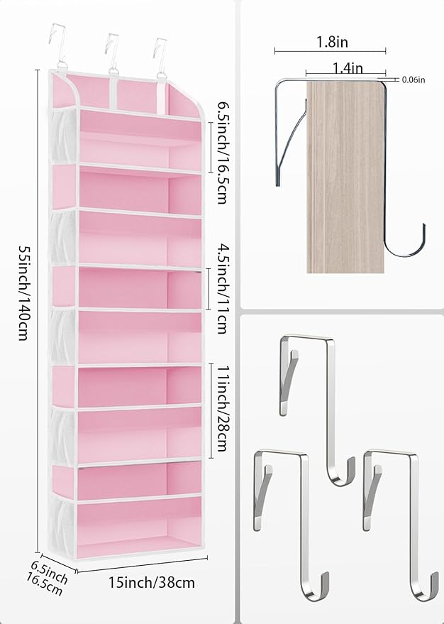 1 Pack Over The Door Storage Organizer with 5 Pockets 10 Mesh Pockets, 44 lbs Weight Capacity Door Hanging Organizers and Storage for Bedroom,Bathroom,Nursery,Kidroom,Babyroom-NeatNest