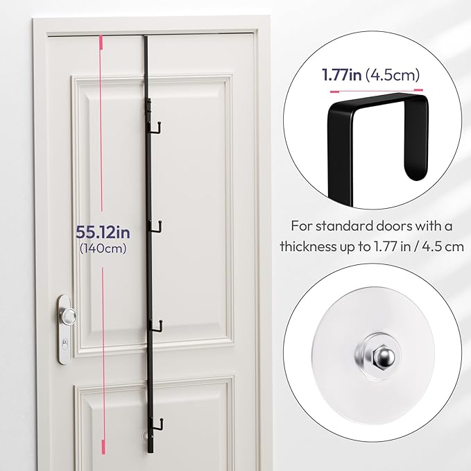 HapiRm Over Door Hat Rack - 2 Packs Hat Organizer with 8 Hooks Design, Hanging Baseball Cap Organizer Storage Holds Up to 40 Caps for Door, Bedroom, Closet (Black)-NeatNest
