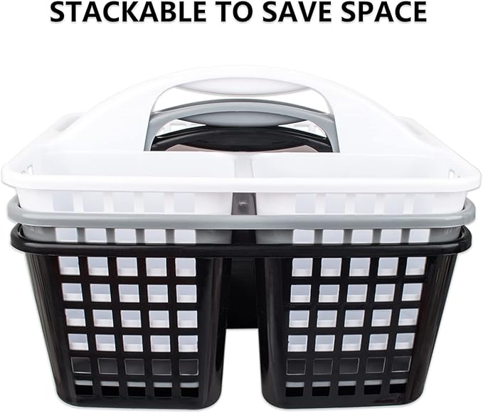 JiatuA Portable Shower Caddy Basket with Compartments Cleaning Supplies Organizer with Handle Plastic Storage Divided Tool Bin for Bathroom, Bedroom, Kitchen, College Dorm, Garden, Under Sink, Black