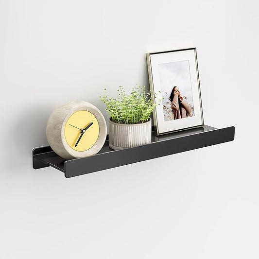 Floating Shelves for Wall, Wall Mounted Shelves with Lip for Storage, Metal Display Shelves for Home Decor, Kitchen/Living Room/Bedroom/Bathroom Shelf, Black 16 inch 1 Pack-NeatNest
