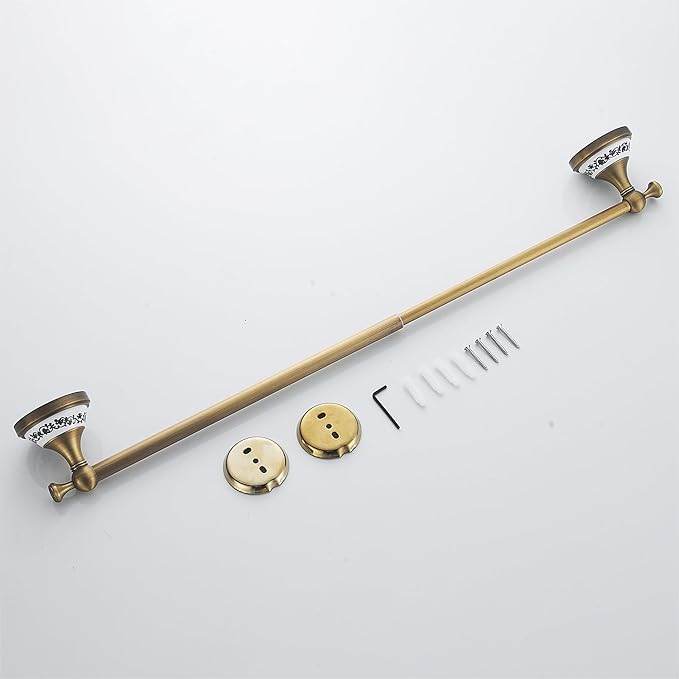 Antique Bronze Brass Towel Bar,Adjustable 15.5 to 27.5 Inch Bath Towel Bar Rack for Bathroom Towel Holder, Wall Mounted Bathroom Hardware Accessories,Porcelain Design