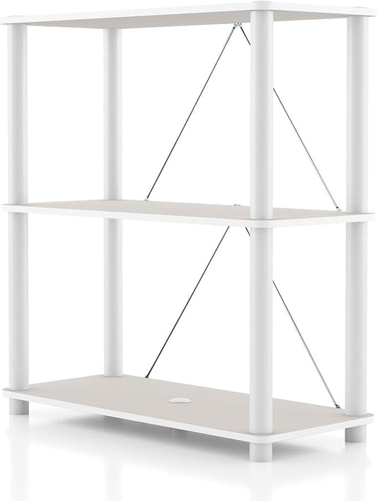 HOMES: Inside + Out Apexa Modern 3-Tier Wide Shelving Units, Collectibles Display Shelves, Easy Assembly Standing Shelf, Home Storage Organizer for Living Room, Bedroom, Office, Taupe Grey