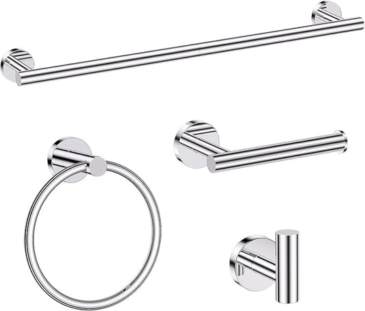 Chrome Bathroom Hardware Set, 4 Pieces Towel Bar Towel Holder Set Includes Towel Bar, Toilet Paper Holder,Towel Ring and Towel Hook Wall Mount Bathroom Accessories Towel Racks for Bathroom-NeatNest
