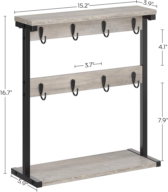 Coffee Mug Holder for Counter, 2 Tier Mug Tree Rack, with 8 Hook and 2 Open Shelves, Vintage Mug Holder Stand for Home Kitchen, Greige MH43BG-NeatNest