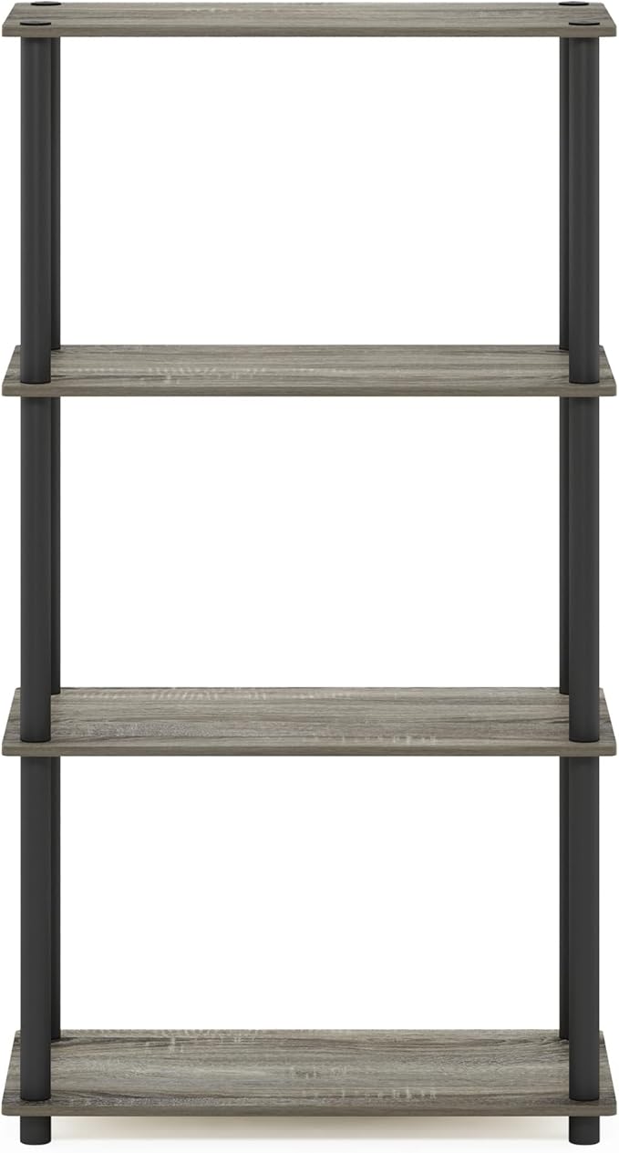 Furinno (99557GYW/BK) Turn-N-Tube 4-Tier Multipurpose Shelf Display Rack - French Oak Grey/Black-NeatNest