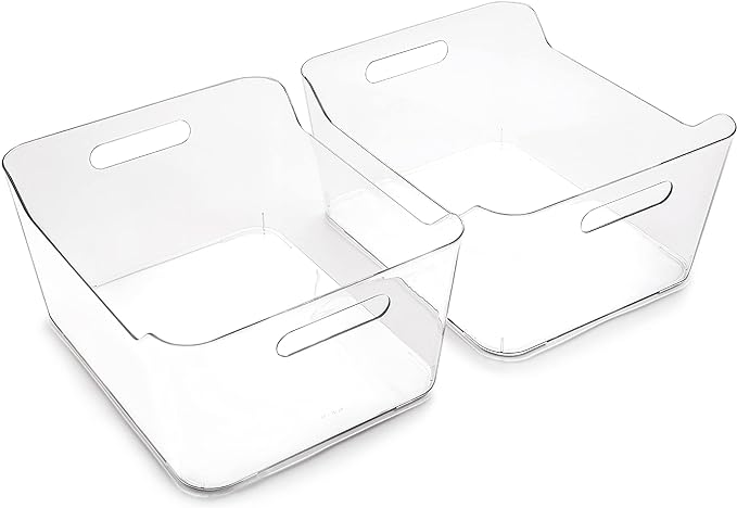 BINO | Plastic Storage Bins, X-Large - 2 Pack, Clear | THE SOHO COLLECTION | Pantry Organizers and Storage Containers Fridge Organizer Bins Kitchen Cabinet Organizer Medicine Cabinet Organizer Bin-NeatNest