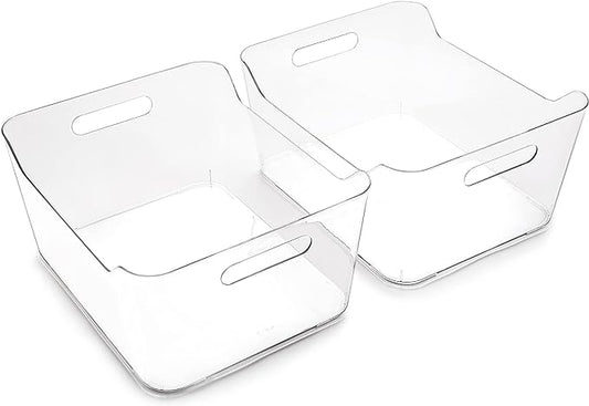 BINO | Plastic Storage Bins, X-Large - 2 Pack, Clear | THE SOHO COLLECTION | Pantry Organizers and Storage Containers Fridge Organizer Bins Kitchen Cabinet Organizer Medicine Cabinet Organizer Bin-NeatNest