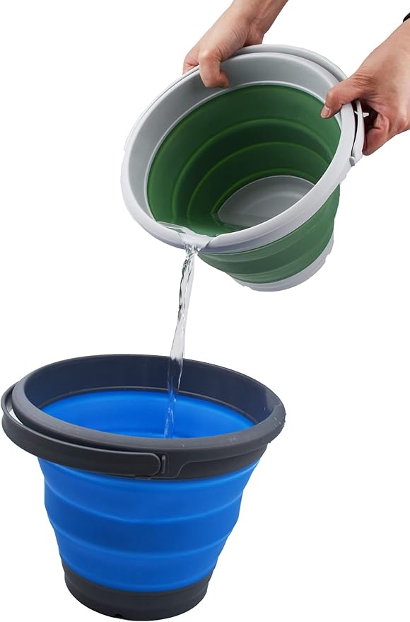 SAMMART 5.5L (1.4 Gallon) Collapsible Plastic Bucket with Lid - Foldable Round Tub with Lid - Portable Fishing Water Pail - Space Saving Outdoor Waterpot. (Grey/Dark Sea Green, 1)