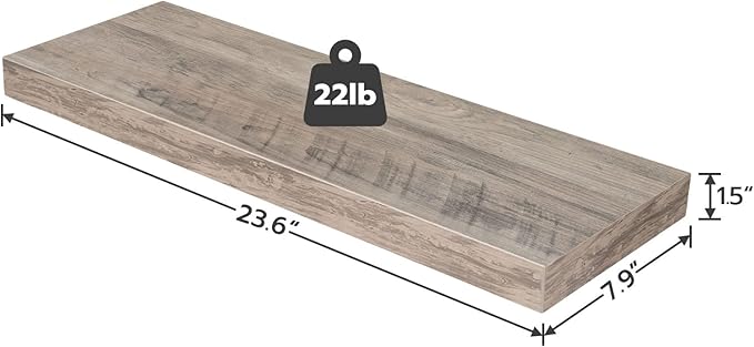 HOOBRO Floating Shelves, Wall Shelf Set of 2, 23.6 Inch Hanging Shelf with Invisible Brackets, for Wall Decor in Bathroom, Bedroom, Toilet, Kitchen, Living Room, Office, Greige BG60BJ01G1-NeatNest