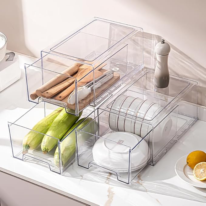 clear Drawer-Type Plastic Storage Box Bins Organizer，Family First Aid Kits Medicine cabinet Box Organizer,Closet ，Shelf，Ointments, Adhesive Bandages，Cosmetics,Office Items (clear, 2L Extra Large)-NeatNest