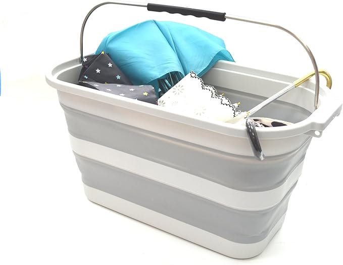 SAMMART 23.8L (6.2Gallon) Collapsible Rectangular Handy Basket/Bucket (Grey)