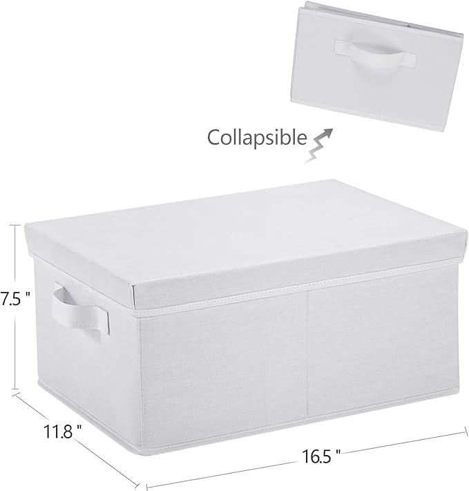 HOONEX Storage Bins with Lids for Organizing, Pack of 2, Storage Boxes with 2 Carrying Handles and Sturdy Heavy Cardboard, 16.5" L x 11.8" W x 7.5" H for Shoes, Books, Clothes, Nursery, White-NeatNest